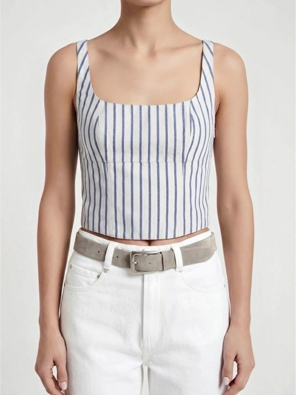 NWT! Brunello Cucinelli Blue & Ivory Striped Cotton Blend Cropped Top XXS $2,035